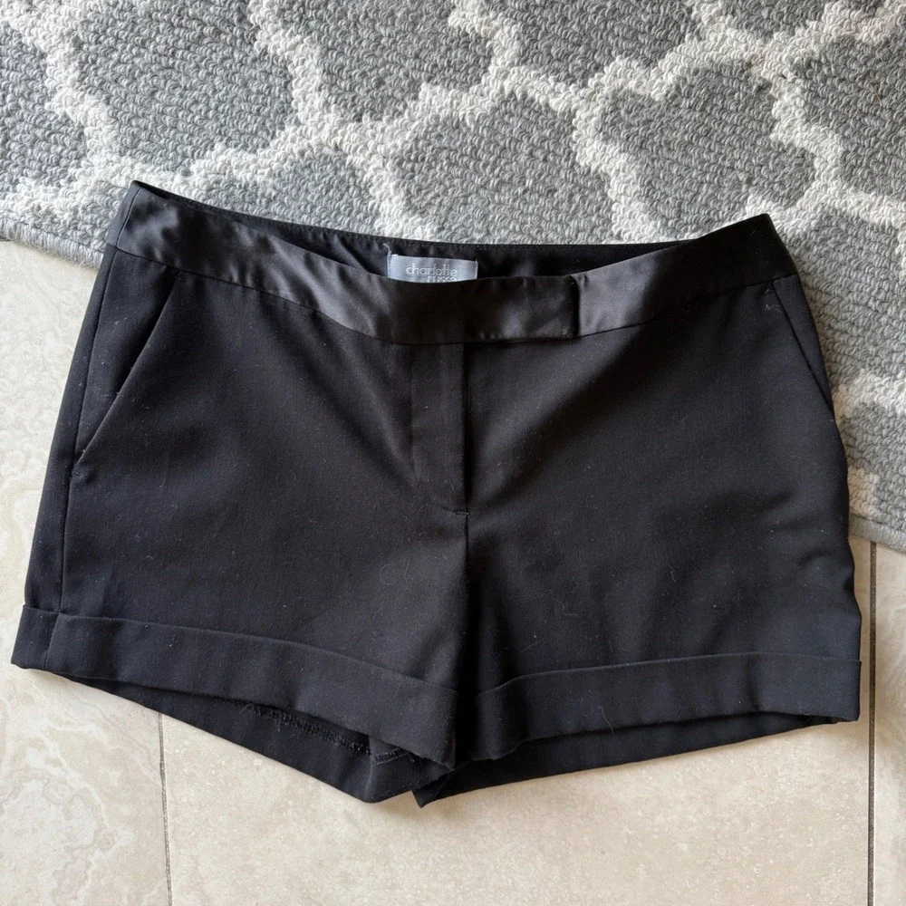 2000s Y2K Charlotte Russe Black Satin Trim Mini Shorts - Picture 1 of 5